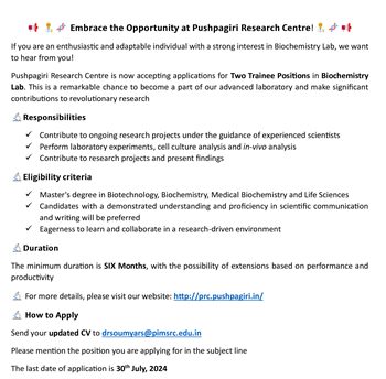 Trainee Positions in Biochemistry Lab